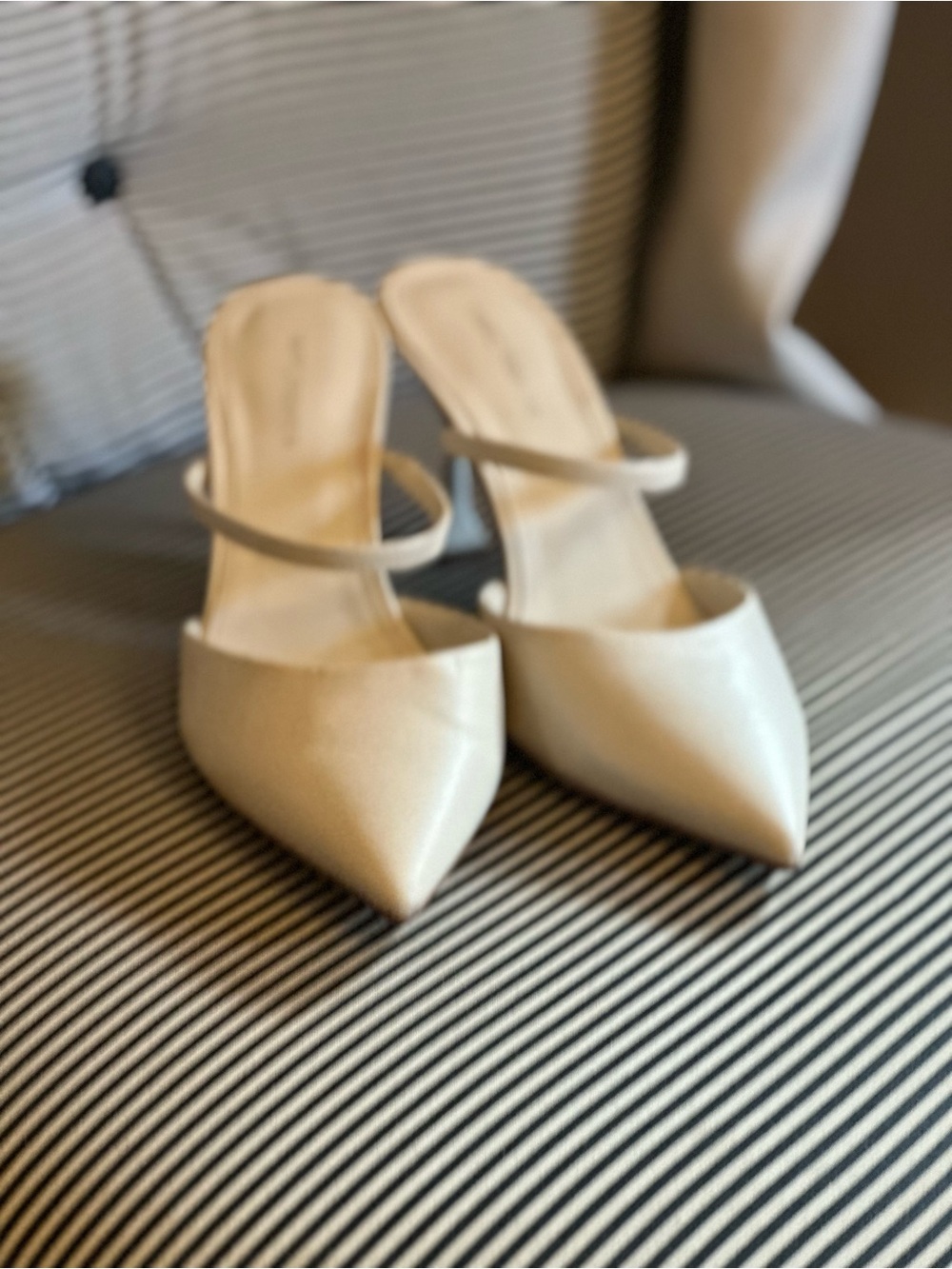 Marc Fisher Pointed Toe Strap Mule Heels - Cream / Off-White 9.5